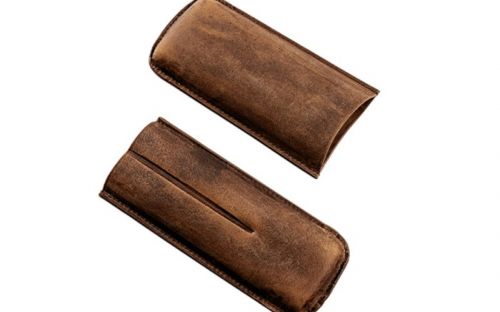 Zigarrenetui 2er Robusto - Büffelleder, antikbraun (17cm)