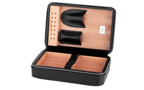 Reisehumidor - für 4 Zigarren, schwarz Leder, 20x14cm