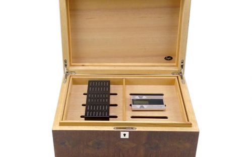 Humidor - braun, spanischer Zeder, für 80 Zigarren, Befeuchter und digital Hygrometer - braun lackiert, Intarsie
