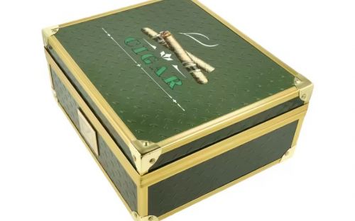 Humidor für 40 Zigarren, Zigarrenkistehalter aus spanischem Zedernholz, mit Befeuchter, Hygrometer - grün, mit goldfarbenem Metallrahmen, Angelo