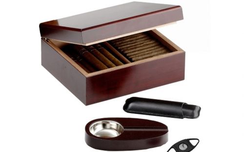 Humidor mit GeschenkSet - Bordeauxrot, spanischer Zeder, für 40 Zigarren