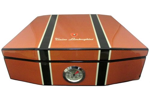 Humidor - Carbon-Orange, spanischer Zeder, für 50 Zigarren, Lamborghini 