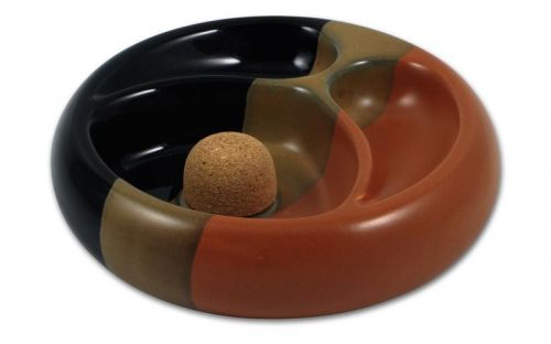 Pfeifen Aschenbecher für 2 Pfeifen - 3-farbige Keramik, rund