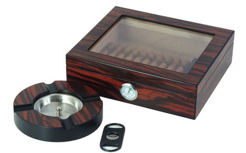 Humidor - Luxury Rotbraun, gestreifte, spanischer Zeder, für 30 Zigarren + Geschenkset