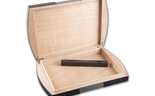 Humidor - schwarz, Carbon-design, spanischer Zeder, für 15 Zigarren, zur Reise (25x19x4cm)
