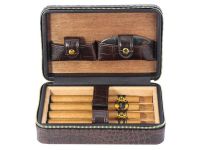 Reisehumidor - für 4 Zigarren, braunes Leder, Krokoprägung (20x13cm)